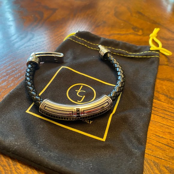 Stylish 925 Sterling Silver Leather Bracelet - Picture 7 of 14